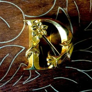 Vintage “D” Pin with Floral Embellishment